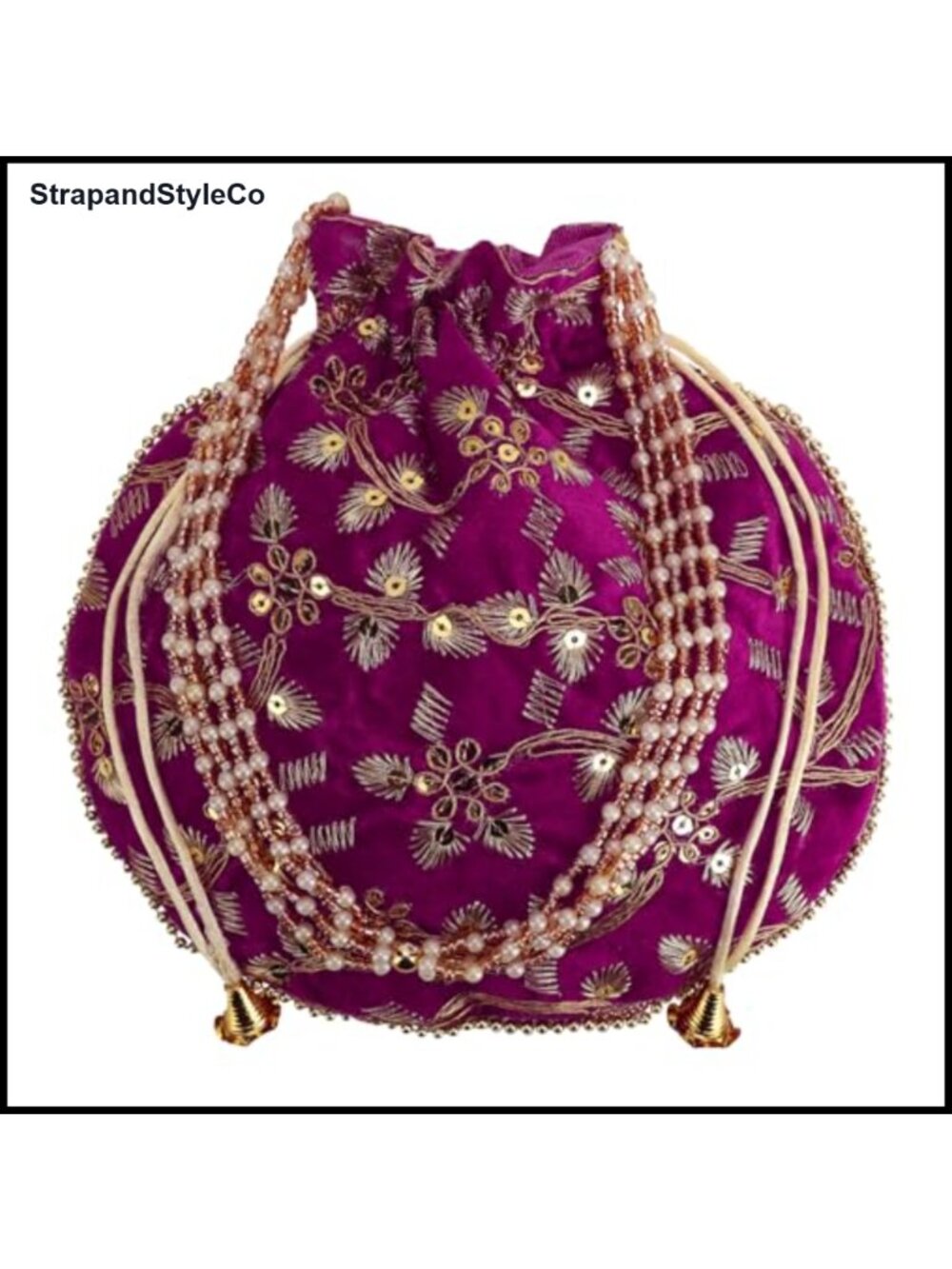Velvet Drawstring Potli Bag Embroidered Clutch Evening Bag